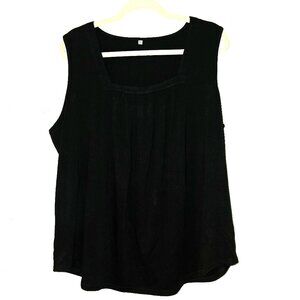 Saloogoe Black Pleated Square Neck Sleeveless Tank Top Size 2XL